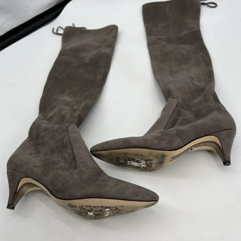 Sam Edleman Kristie Over The Knee Pointed Toe Kitten‎ Heel Taupe Women's 9.5